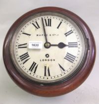 Small early 20th Century mahogany wall clock, the circular 20cm painted dial signed Maple & Co.