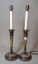 Pair of Continental silver candlesticks adapted for use as table lamps, 28cm high excluding the lamp