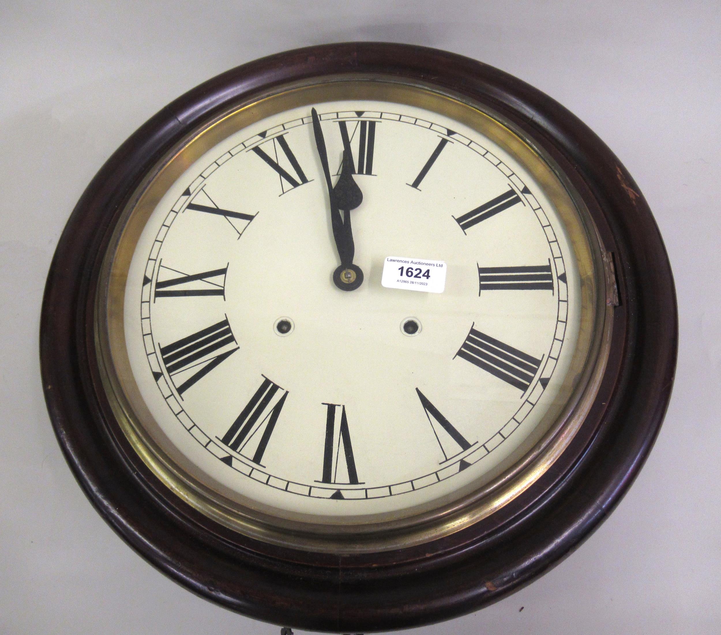 Late 19th / early 20th Century circular wall clock with a stained moulded case, painted dial, - Image 2 of 2