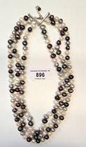 Three row cultured pearl necklace with silver clasp