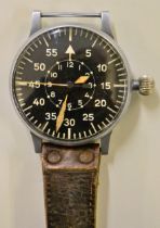 Lacher & Co., German Third Reich Luftwaffe navigator's watch, the black dial with original painted