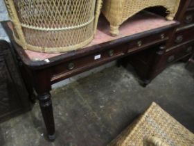 William IV mahogany writing table, the crossbanded top (leather insert lacking) above two frieze