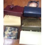 Group of five various mid 20th Century ladies handbags, together with a small Japanese lacquer box