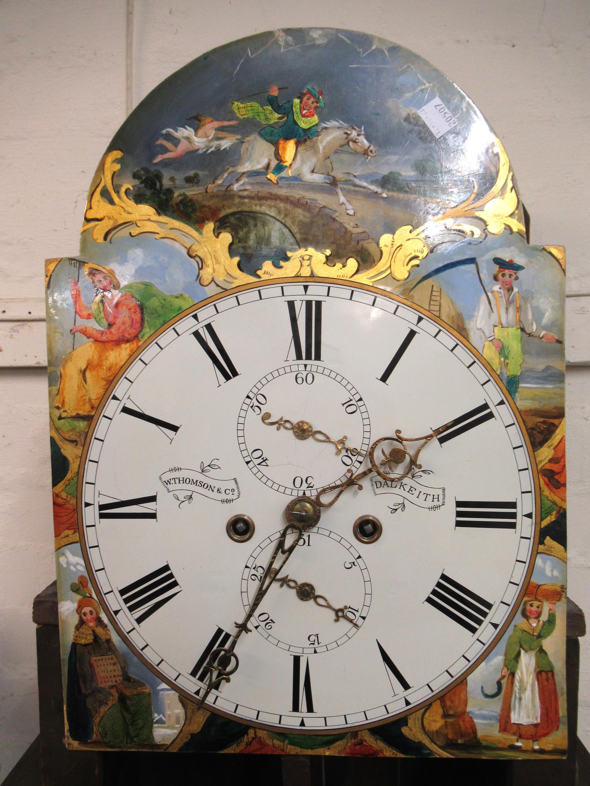 19th Century Scottish mahogany longcase clock, the arch top painted dial decorated with figures, the - Image 3 of 5