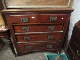 Edwardian oak straight front chest of two short and three long graduated drawers, with Art Nouveau