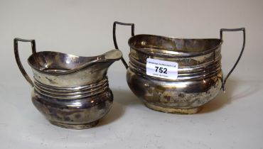 Birmingham silver cream jug and sugar basin, 11oz t