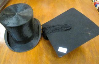 Cork Hat Company gentleman's top hat, together with a mortar board hat Hat size 3 Some damages as