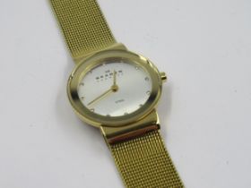 Skagen, ladies gold plated wristwatch with circular stainless steel dial