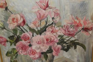 Josette Vailloncourt, oil on canvas, still life study, a vase of roses, signed and dated 1960, 24ins