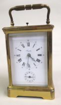 Angelus gilt brass carriage clock, the enamel dial with Roman and Arabic numerals subsidiary alarm