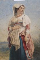 Attributed to E. Lundgren, 19th Century Continental watercolour, full length portrait of a lady in