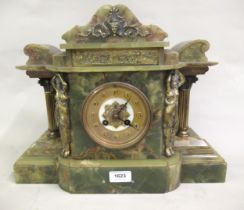 Late 19th / early 20th Century French green onyx and gilt brass mounted mantel clock, the shaped