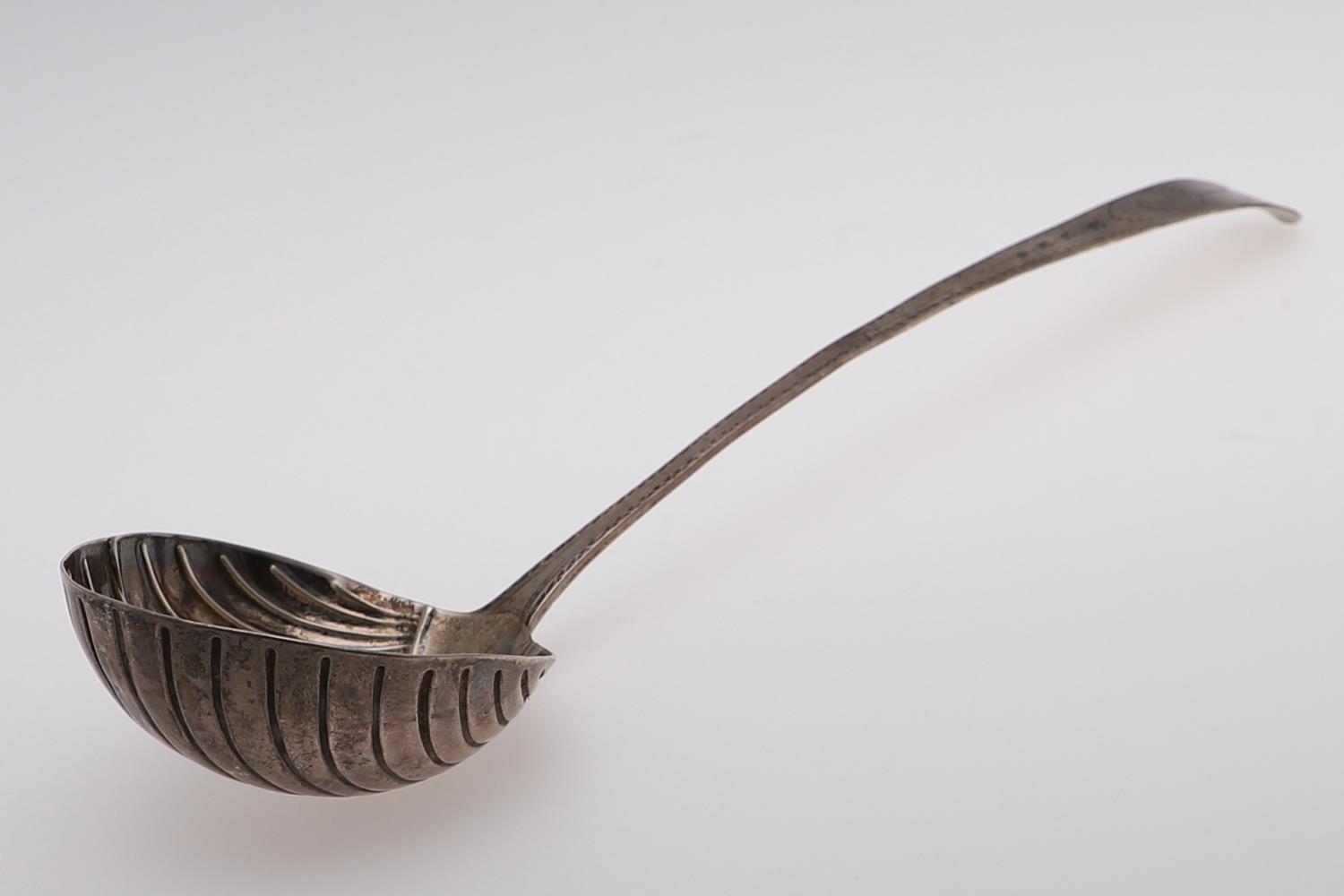 A GEORGE III IRISH, BRIGHT-CUT AND STAR PATTERN SOUP LADLE. - Image 2 of 7