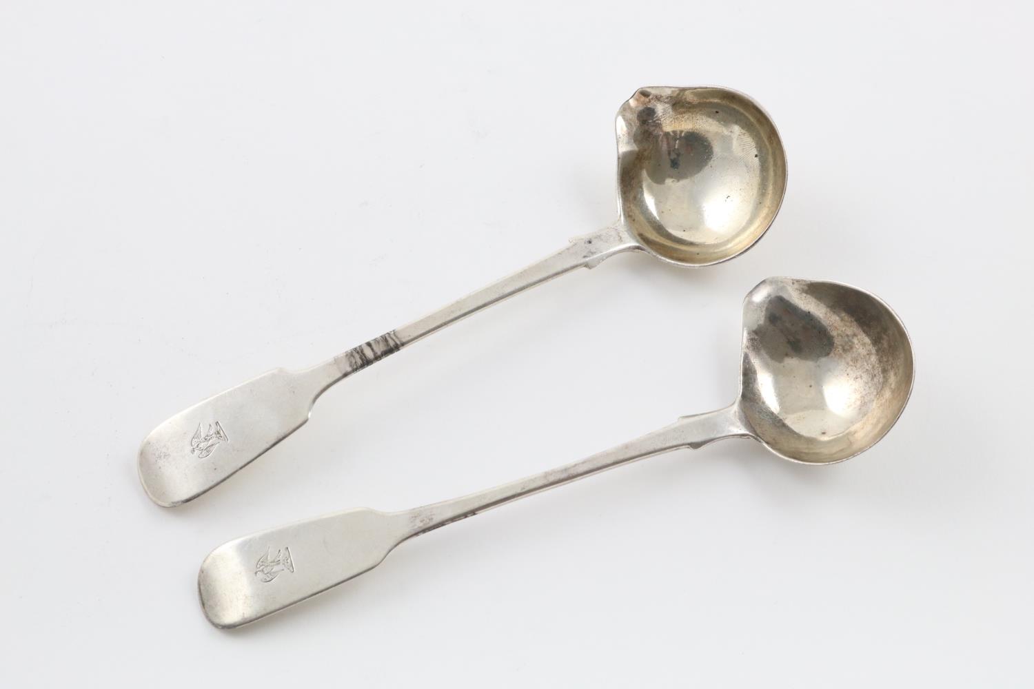 TWO SIMILAR EARLY VICTORIAN CREAM/SAUCE LADLES. - Image 6 of 7