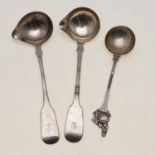 TWO SIMILAR EARLY VICTORIAN CREAM/SAUCE LADLES.
