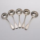 FIVE FIDDLE PATTERN SAUCE LADLES:-.