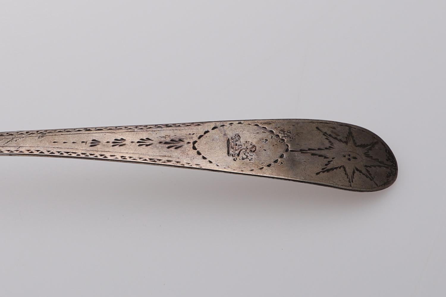 A GEORGE III IRISH, BRIGHT-CUT AND STAR PATTERN SOUP LADLE. - Image 5 of 7