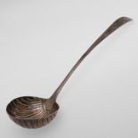 A GEORGE III IRISH, BRIGHT-CUT AND STAR PATTERN SOUP LADLE.