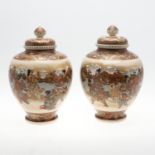 PAIR OF LARGE JAPANESE SATSUMA LIDDED JARS - HODODA.