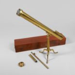 A LARGE CASED BRASS TELESCOPE - BROADHURST & CLARKSON.