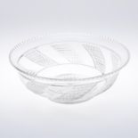 A LARGE CUT GLASS PEDESTAL BOWL.