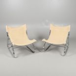 A PAIR OF MODERN CHROME & CANVAS CHAIRS.