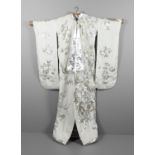 WHITE SILK JAPANESE KIMONO WITH SILVER LINING, KIMONO JACKET & OTHER ITEMS.