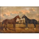 WILLIAM HENRY M. TURNER (FL.1849-1887). A BAY HORSE AND A CHESTNUT HORSE, STANDING NEAR A COUNTRY HO