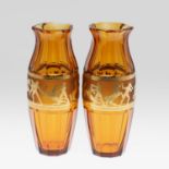 PAIR OF CONTINENTAL MOSER STYLE GLASS VASES.