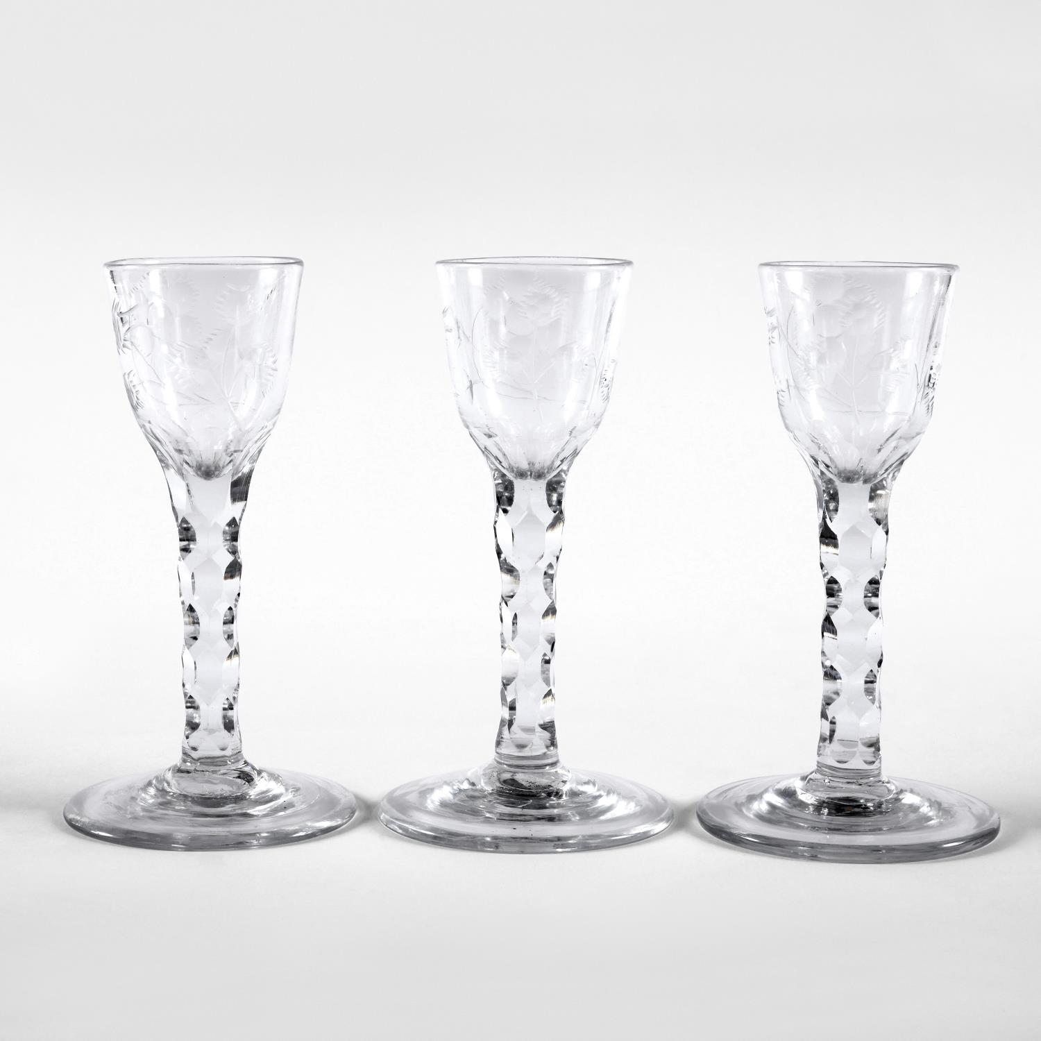 THREE 19THC WINE GLASSES.