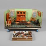 CHILDRENS MODEL KITCHEN WITH DOLLS HOUSE FURNITURE & ACCESSORIES.