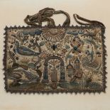 AN EARLY 17TH CENTURY NEEDLEWORK BAG OR 'BOURSE'.