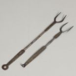 TWO 18TH CENTURY STEEL TOASTING FORKS.