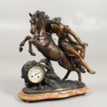 A 19TH CENTURY FRENCH SPELTER MANTEL CLOCK.