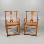 A PAIR OF CHINESE HARDWOOD HALL CHAIRS.