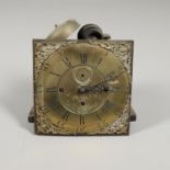 AN 18TH CENTURY LONGCASE CLOCK MOVEMENT.