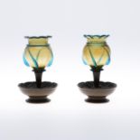 A PAIR OF ART NOUVEAU TINTED GLASS VASES.