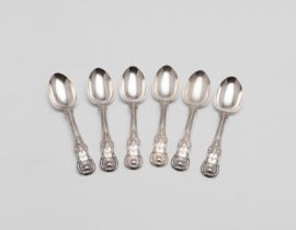 A SET OF SIX VICTORIAN NORTH COUNTRY PROVINCIAL KING'S PATTERN TEASPOONS.