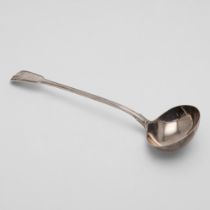 A WILLIAM IV FIDDLE, THREAD & SHELL PATTERN SOUP LADLE.