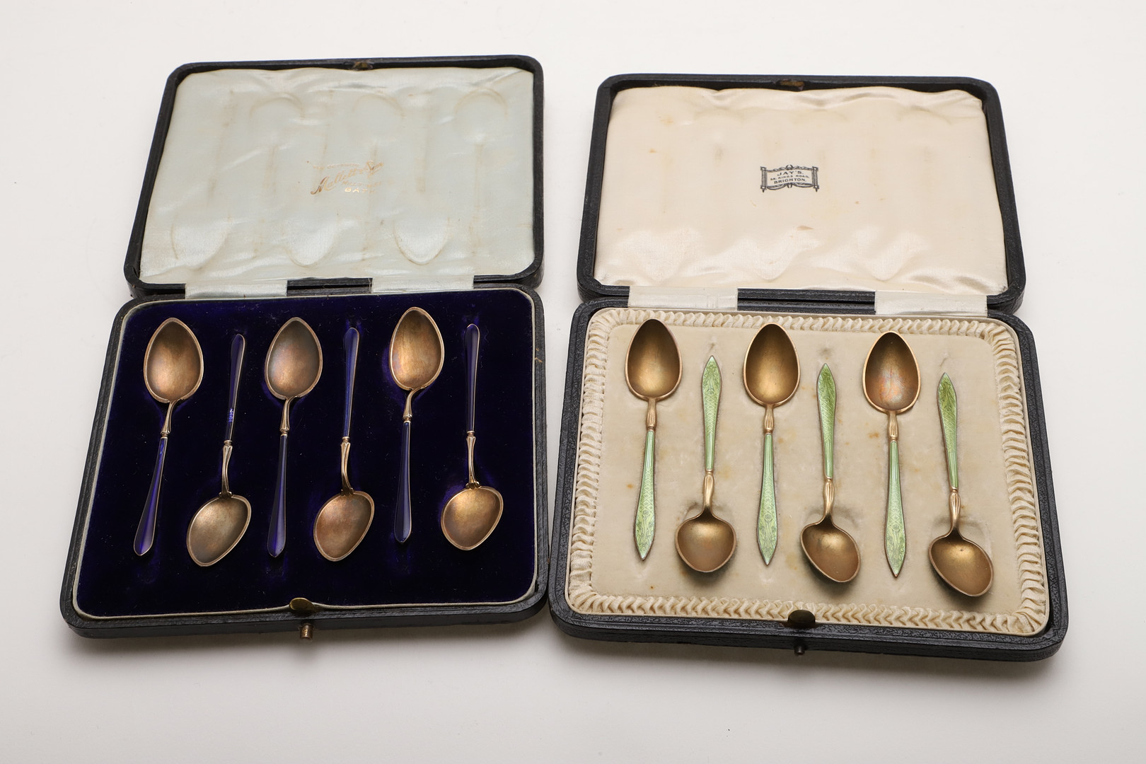 TWO CASED SETS OF LATE 19TH/ EARLY 20TH CENTURY NORWEGIAN SILVERGILT & ENAMEL COFFEE SPOONS. - Image 3 of 3
