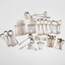 A GEORGE V PART-CANTEEN OF OLD ENGLISH BEAD PATTERN FLATWARE.