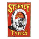 VINTAGE ENAMEL PICTORIAL SIGN - STEPNEY TYRES.