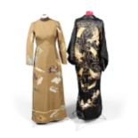 MCQUEENS INTERNATIONAL - DESIGNER JAPANESE DRESS, BLACK SILK DRAGON KIMONO, & SILK KIMONO & JACKET.