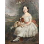 WILLIAM EDWARD FROST, RA (1810-1877). Follower of. PORTRAIT OF A GIRL WITH HER PET SPANIEL.