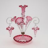 VICTORIAN GLASS CRANBERRY EPERGNE.