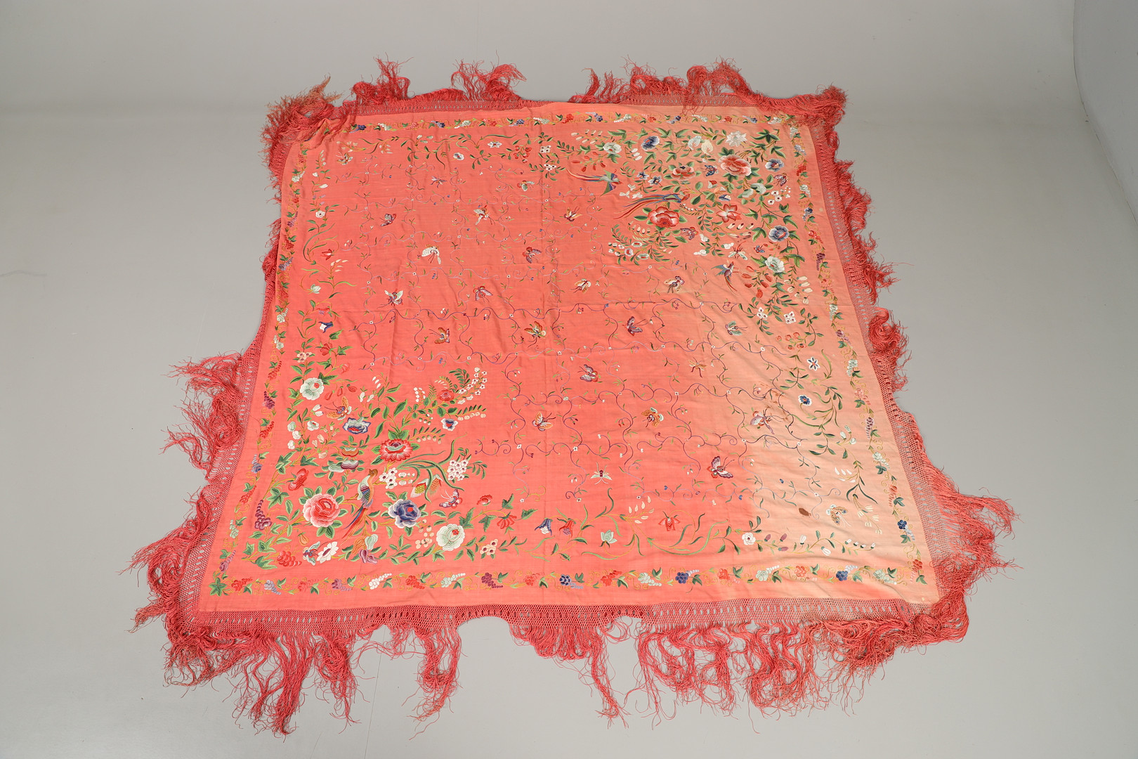 TWO CHINESE SILK EMBROIDERED SHAWLS. - Image 13 of 23