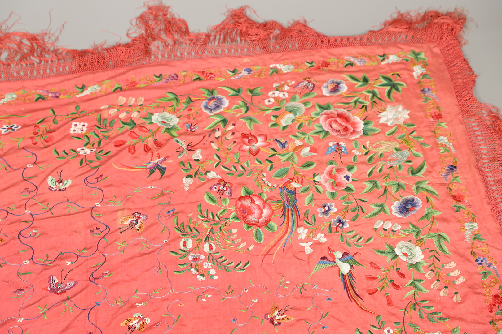 TWO CHINESE SILK EMBROIDERED SHAWLS. - Image 3 of 23