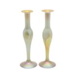LOUIS COMFORT TIFFANY - PAIR OF FAVRILE IRIDESCENT GLASS VASES.