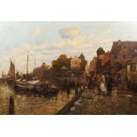 P** DUMAS (CIRCA 1890-1910). DUTCH FISHERFOLK BY A BUSY WATERFRONT.