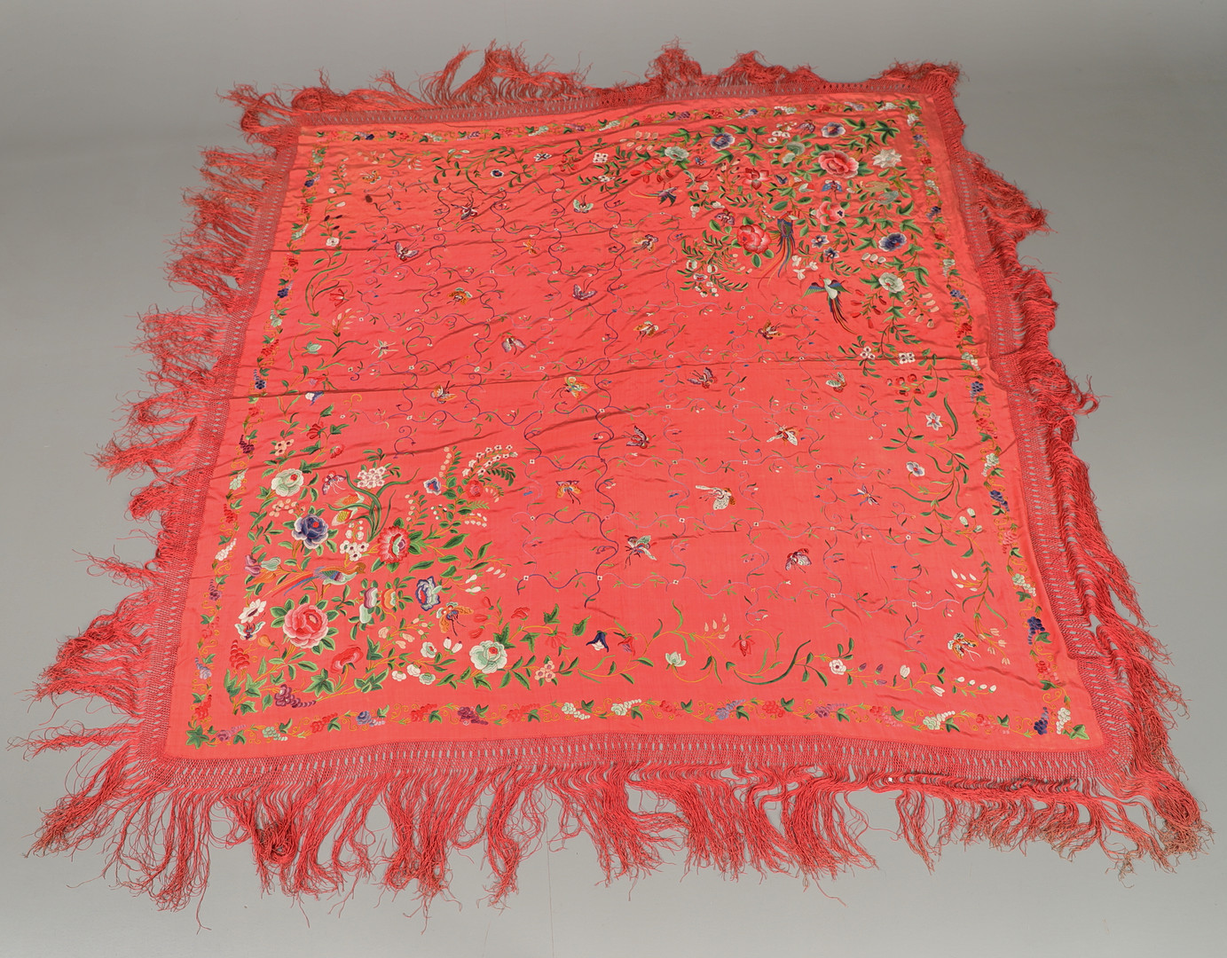 TWO CHINESE SILK EMBROIDERED SHAWLS. - Image 2 of 23